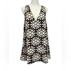 Hill House Womens Emma Mini Dress Chocolate Shell Mosaic Crepe Sleeveless Sz XS